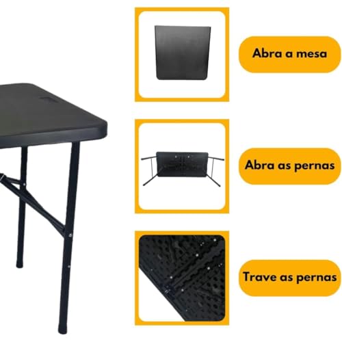 Mesa Maleta Dobrável VG Home Vira Mala Camping Acampamento Portátil (Preto)