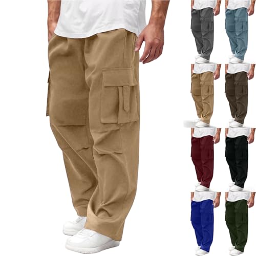 Cargo Pants for Men Casual Joggers Workout Pant Drawstring Elastic Waist Straight Leg Sweatpants with Multi Pockets