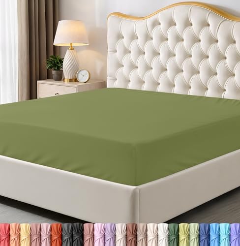 Image of Utopia Bedding Queen Fitted Sheet - Bottom Sheet - Deep Pocket - Soft Microfiber - Shrinkage and Fade Resistant-Easy Care -1 Fitted Sheet Only (Olive)