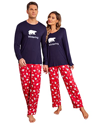 Ekouaer Couples Christmas Sleep Set Long Sleeve Loungewear For Men Round Neck Comfy Pjs Sleepwear Sets(Men Navy, Large) #TOP26