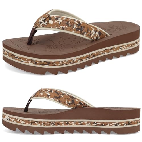 Image of ONCAI Flip Flops for Women, Fashion Printed Platform Sandals Woman with Arch Support Yoga Mat Cushion, Lightweight Summer Beach Outdoor Chunky Non-Slip Rubber Soles US Size 5-11