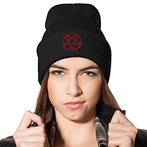 Image of Embroidery Goth Beanie Knit Hats for Men & Women, Embroidery Winter Hats Skull Cap