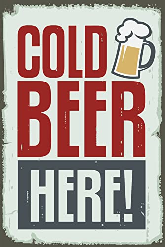 DekoNo7 Cartel de chapa de 30 x 20 cm para bar – Cold Beer – Here