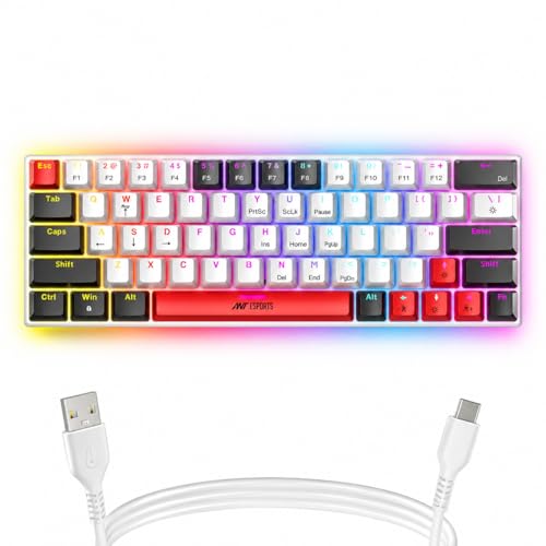 Image of Ant Esports MK1200 V2 Mini 60% Mechanical Gaming Keyboard with Red Switches| 63-Key Compact Wired Keyboard |Rainbow RGB Backlit |26-Key Anti-Ghosting|Double-Shot Keycaps|USB for PC & Laptop
