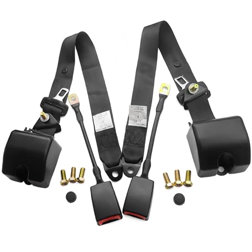 Skdqiee 2 Sets Go Kart Seat Belts, 3-Point Seat Belt Replacement Kit, Universal Adjustable Retractable Belts, 118.1 in/300 cm Polyester Belt for Club Golf Cart