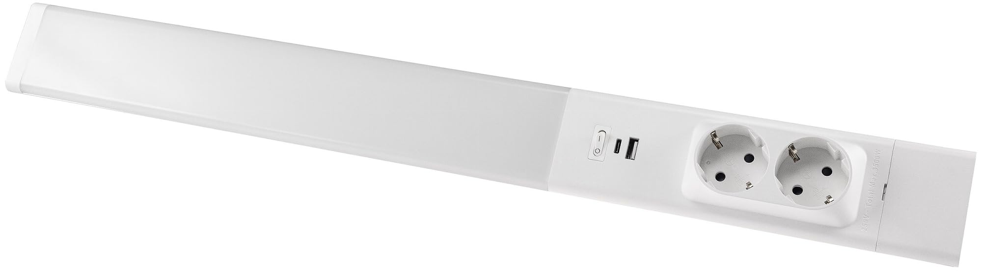 Réglette LED blanche 60 cm avec prises et USB-A/USB-C PD - Lampe de cuisine/barre lumineuse pour montage sous meuble et montage d'angle - Blanc neutre 4000 K, 1607 lm - Lampe de plan de travail pour