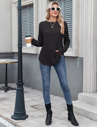 ZAFUL Long Sleeve Shirts for Women Lace Lightweight Top Sweaters Business Dressy Casual Tunic Blouse Side Split