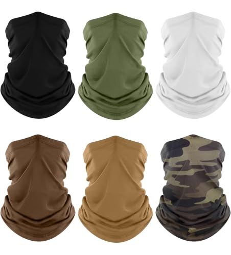 Fuinloth Neck Gaiter, 6 Pack Face Mask Bandana Fishing Cooling Sun Protection Scarf for Men Women Black+Green+Camo+Sand+Brown+White