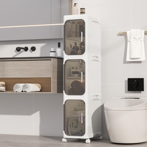 Neathub 3 Tier Slim Bathroom Storage Cabinet Foldable and Movable White