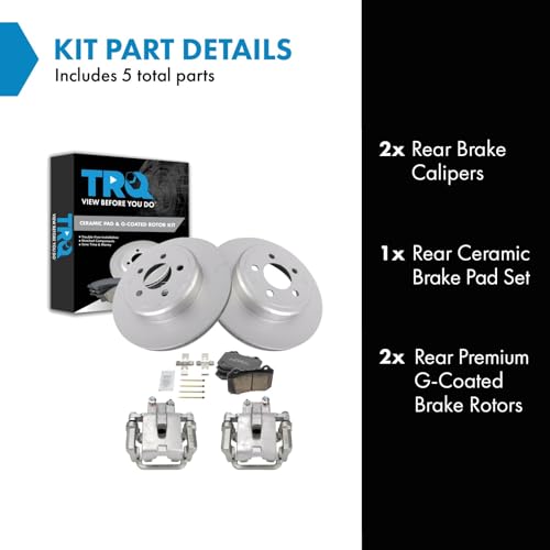 Image of TRQ Rear Brake Pad and Rotor Set Ceramic G Coated Rotors Calipers