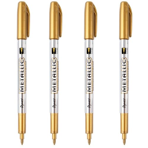Image of Dyvicl Metallic Marker Pens - Gold Paint Pens for Black Paper, Glass, Rock Painting, Halloween Pumpkin, Card Making, Scrapbook Album, Christmas DIY Art Craft, Set of 4