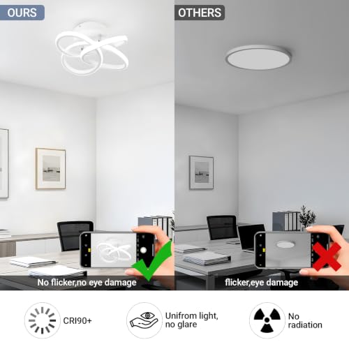 Image of CANEOE Modern Led Ceiling Light Fixture, 6000K Small Hallway Ceiling Light, White Close to Ceiling Lights for Hallway Bedroom Bathroom Entryway Balcony Stair Curved Design Ceiling Lamp (White)