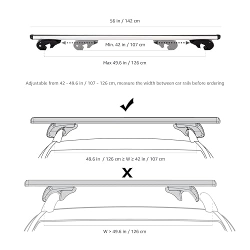 Image of Amazon Basics Cross Rail Roof Rack, 56 inches, Fits up to 49.6 inch Spans between Raised Side Rails with Gap, 2-Pack, Black /Silver