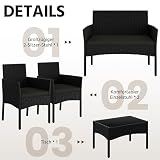 Yaheetech 4-er Gartenmöbel Set Balkonmöbel Set aus Polyrattan Terassenmöbel Außen mit 2er Sofa, 2 Stühle, Tisch & Sitzkissen für Terrasse/Balkon/Garten, Schwarz & Grau