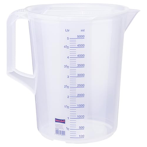 Hünersdorff Vaso medidor 5L con tapa, polipropileno (PP) irrompible y apto para alimentos, asa cerrada, 2 balanzas, transparente