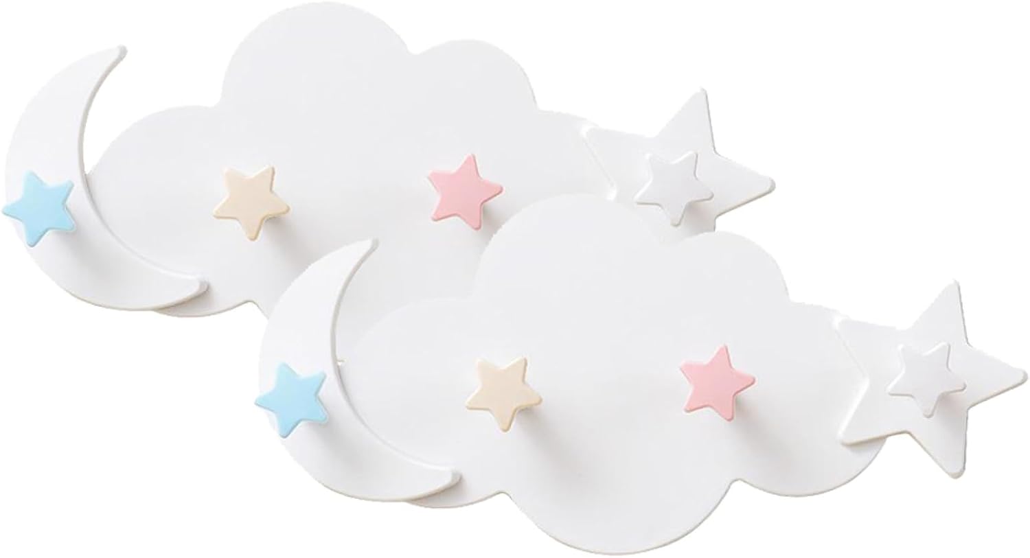 KOMBIUDA 2Pcs White Plastic Wall Hooks Cloud Moon Star Cute Repositionable