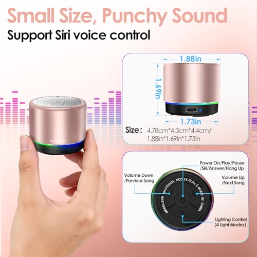 Image of Portable Bluetooth Speaker, Mini Speakers, Wireless, RGB Ligths | 12H Battery Life, Metal Cover,TWS Pairing, Wireless Speaker with RGB Lights for Home /Travel /Outdoor /Car /Beach by Music Lovers