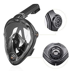 Schnorchelmasken 41TwWFbV8RL. SS300 【CO2 SICHER】 Dank innovativer Technik atmen Sie jederzeit tief durch. Im Vergleich zu anderen Vollgesichtsmasken, wird Deine ausgeatmete Luft seitlich rausgeleitet. Dies unterbindet die gefährliche Pendelatmung und Sie bewahren immer einen klaren Kopf
【180° PANORAMABLICK】 Die ergonomisch gestaltete Schnorchel-Maske passt genau über das ganze Gesicht. Die YOOKEA Schnorchelmaske begeistert mit enormer Sicherheit und einem extragroßen 180°-Panoramafenster für ein uneingeschränktes Taucherlebnis
【FDA SILIKON】 Die Tauchermaske wird aus Silikon hergestellt und besitzt die US-Lebensmittelaufsicht (FDA) Zertifizierung. Die Vollmaske verfügt über eine Tropf-Stopp-Funktion und bricht oder zerkratzt nicht leicht. Im Vergleich zu den herkömmlichen Masken umweltfreundlicher, stabiler, bequemer und weicher