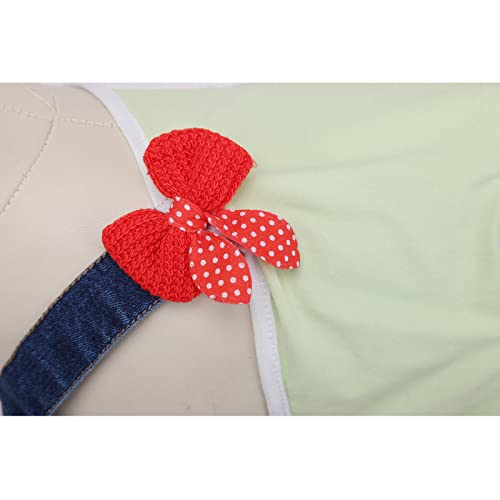 Image of Lulala Dress One Shoulder Autumn Denim Jeans with Pocket-Outfits Pet Pretty Off Shoulder Dress for Dogs-Comfortable and Casual Teddy Clothes Skirt with Belt Bib Overalls(S,Sea Green)
