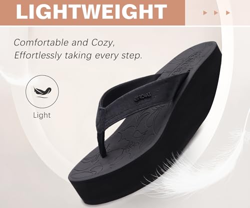 Image of ONCAI Women's Platform Wedge Flip Flops Trendy Dressy Womans Summer Flatform Chunky Heel Sandals with Comfortable Walking Outdoor Rubber Soles (US Size 5-11)