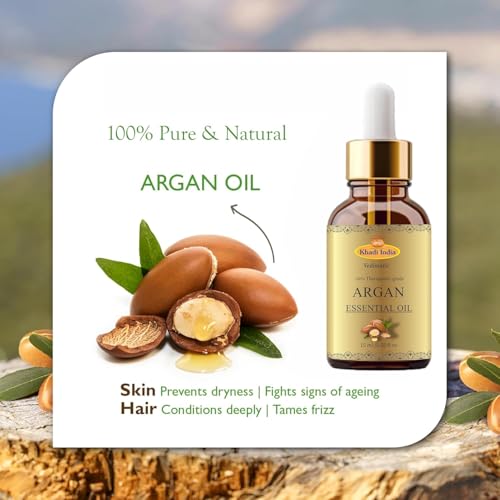 Image of Khadi 100% Pure Herbal Natural Moraccan Argan Oil, Cold Pressed Organic, for Skin, Hair & Anti-Ageing Face Care (Pack Of 1, 15ml., Argan)