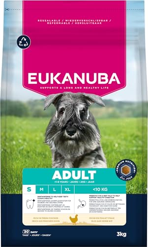 Eukanuba Hundefutter Trocken mit frischem Huhn für kleine Rassen, Premium Trockenfutter für ausgewachsene Hunde, 3 kg