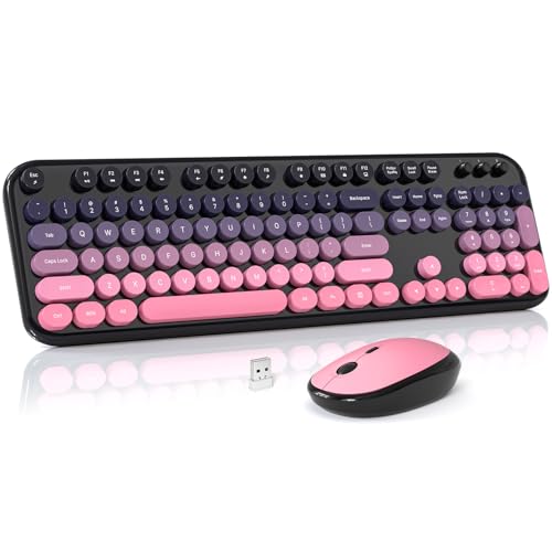 Image of Wireless Keyboard and Mouse Combo, MOWUX Colorful Computer Full Size 2.4G Plug and Play Wireless Typewriter Keyboard and Mouse Set for Computer, Desktop, PC (Plum Pink Gradient)