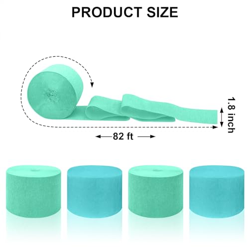 Image of 4 Crepe Paper Streamers Rolls, 328ft Pack of Mint Green and Blue Crepe Paper for Wedding Ocean Theme Engagements Birthday Party Decoration Supplies (1.8 inch x 82 ft /Roll)