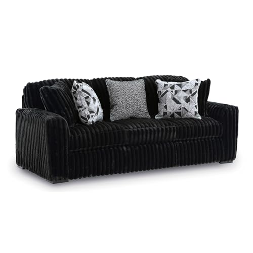 Image of Signature Design by Ashley Midnight-Madness Modern Anti Sage Sofa with Reversible Cushions, Black