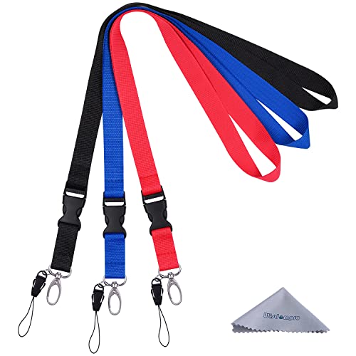 Wisdompro Office Lanyard, 3 Pack 23 Inch Polyester Neck Keychain Strap With Oval Clasp And Detachable Buckle For Phone, Camera, Ipod, Usb, Key, Id Name Tag Badge Holder - Red, Black, Blue #TOP7