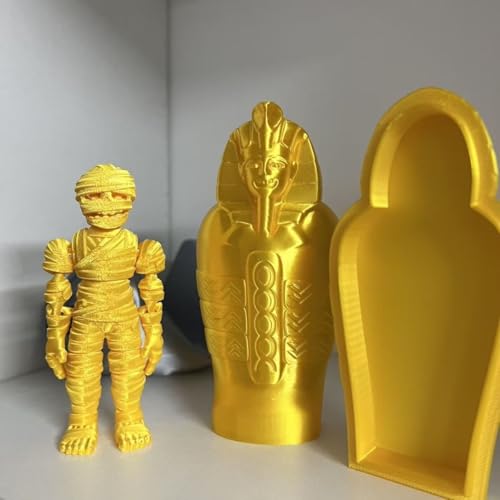3D Printed Egyptian Mummy Collectible Figurine- Unique Replica Toy for Collectors & Archaeology Enthusiasts, (Bright Gold)