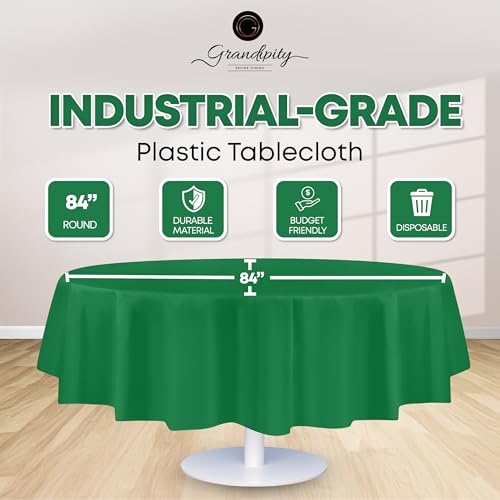 Image of Grandipty Plastic Table Cloth Disposable 12 Pack 84 inch Round Green | Plastic table covers, durable disposable tablecloths, fade and tear-resistent table cover for party, event