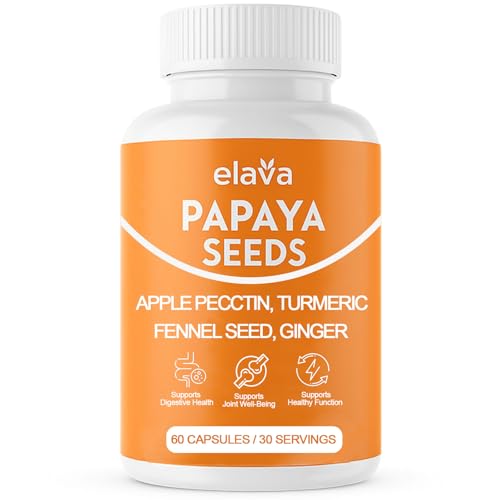 Elava Papaya Seeds Capsules Supports Gut and Digestive Wellness Natural Supplements with Turmeric Ginger Vegan | Non-GMO | Gluten & Lactose Free 60 Capsules