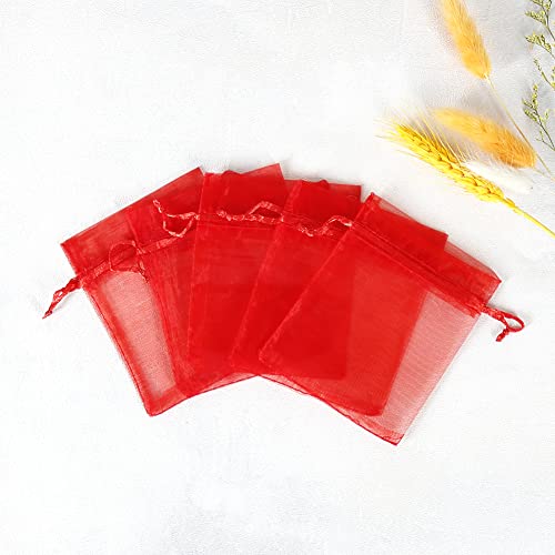 Image of HRX Package 100pcs Little Red Organza Bags 3 x 4 inch, Mesh Jewelry Pouches Drawstring Empty Sachets for Bracelets Candy Small Gift