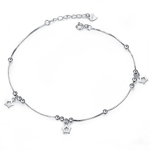 J. Vénus Mujer Joyas,Cadena de Plata tobillera de la mujer con estrellas 925 plata de ley, joyas con amor (eterno Amor - Color Blanco)...
