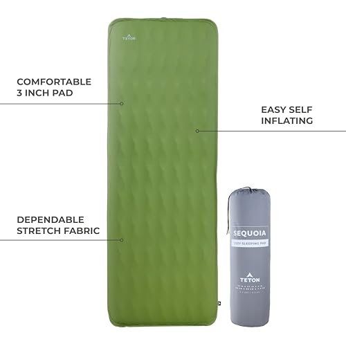 Image of Teton Sequoia Mammoth Self Inflating Camping Sleeping Pad, Inflatable Sleeping Pads, Compact for Camping, Backpacking, and Hiking. Camping Mat with Roll-Up Straps and Storage Bag