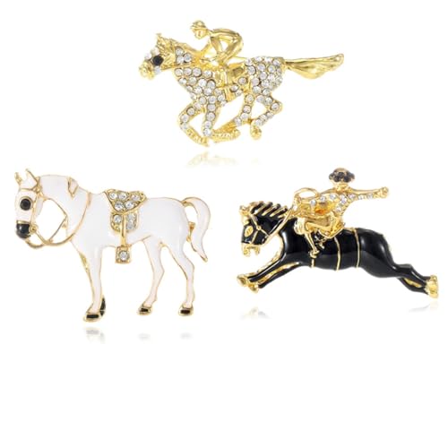 Broches cheval de course cristal accessoire bijoux mixte pour veste et foulard lot de 3