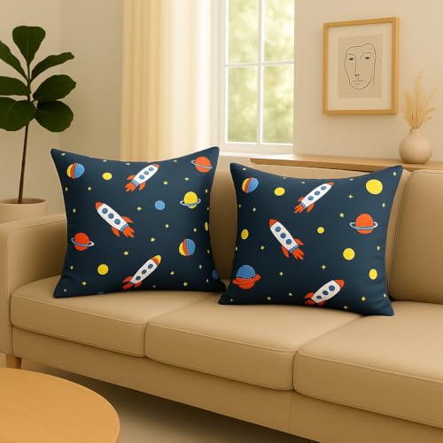 Image of Premium Polyester Fiber Cushion Fillers - Pack of 2| 18x18 Inches | Space Rocket | Cushions, Sofa Pillow, Cushion for Sofa, Cushion for Bed, Decorative Pillow, Pillow for Support