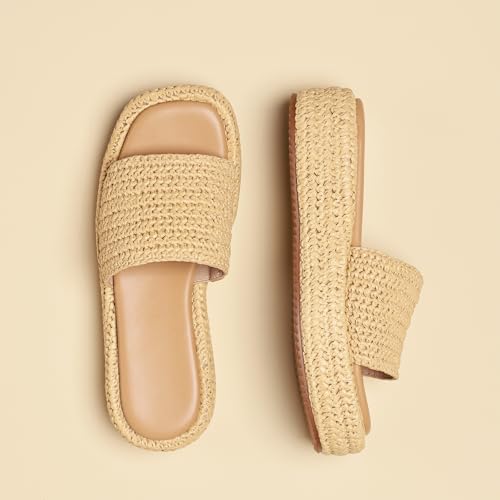 Image of EQAUDES Wedges For Women Platform Espadrille Sandals Cute Hand Woven Straw Raffia Sandals Comfortable Beach Vacation Sandals