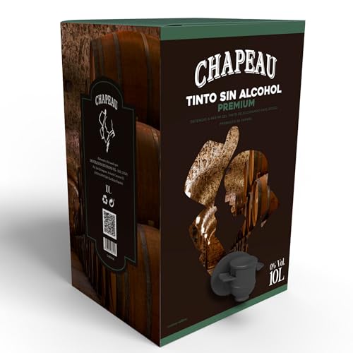 CHAPEAU Vino Tinto Premium 0,0% Sin Alcohol 10L Bag in box | Vino Desalcoholizado con suaves notas a Roble| ideal para Vida Sana, Cocina, Tratamiento médico| Seguro y Saludable | Elaborado en La Rioja