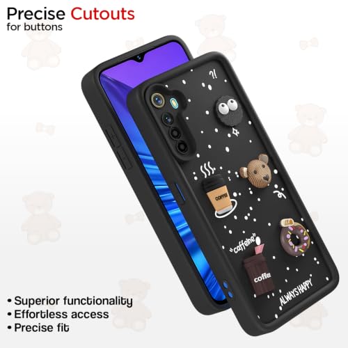Image of Pikkme Back Cover for Realme 5 / 5s / 5i | 3D Bear Silicone Cute & Fun Coffee Cartoon | Full Body Protection Bumper Case (Black)