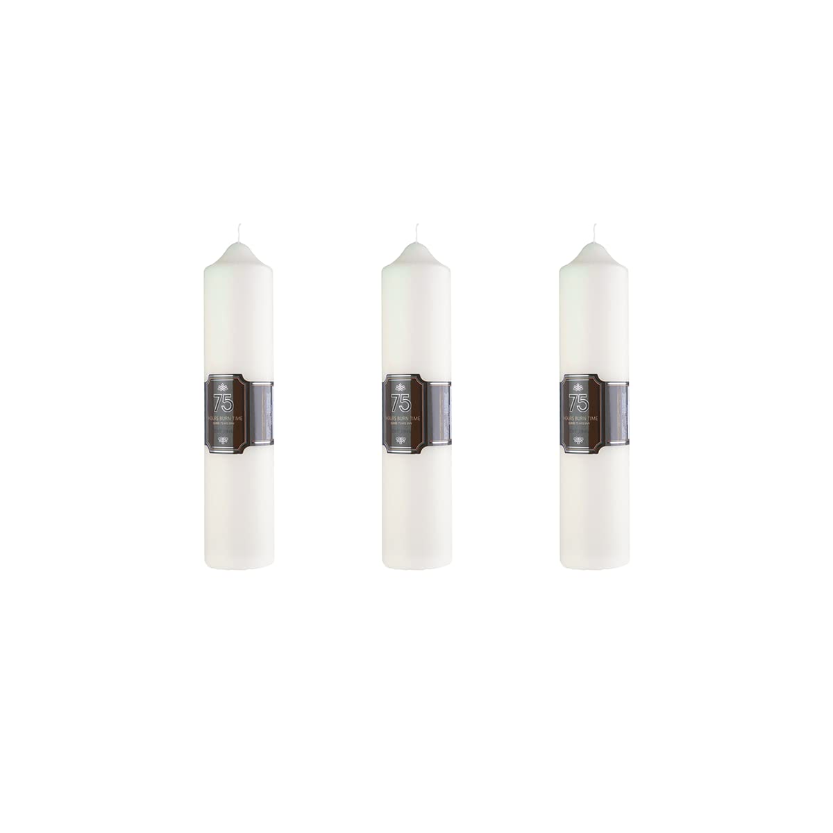 Besto Ivory Pillar Candles Pack Of 3 Long Burning Large Candle 5Cm X 23Cm With 75 Hours Burn Time - Dripless, Smokeless, Unscented Church Candles - Ideal For Weddings, Spa And Parties