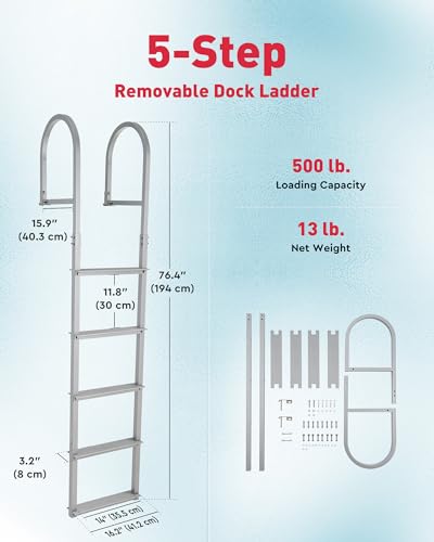 image for CO-Z 5 Step Removable Dock Ladder, Pontoon Boat Ladder with 500lb Load