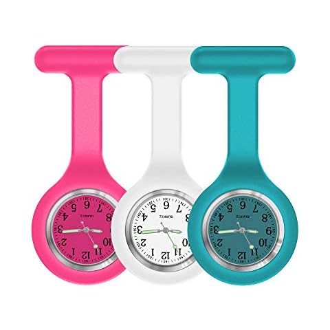 Anzorhal Fob Nurse's Watch for Health Care Work, Glow Pointer in the Dark, Silicone Strap with Pin/Clip, Analogue Digital, Quartz Movement (White Pink Green 3) Cover