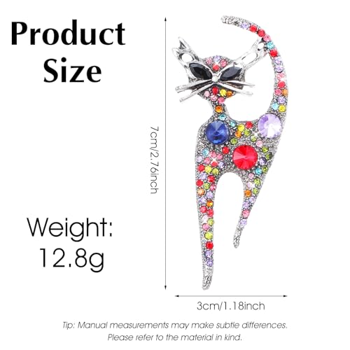 Image of Mabor Vintage Cat Brooch Pin, Rhinestone Cat Brooch for Women Girls Trendy Colorful Crystal Animal Kitten Brooches Lapel Pins