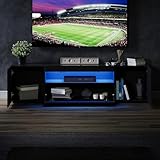 ELEGANT 180cm LED TV Unit Black Gloss Modern TV Stand Cabinet with Ambient RGN Lights for 50 52 55 60 65 75 inch 4k TV Living Room and Bedroom Furniture with Storages and Shelves - Image 2
