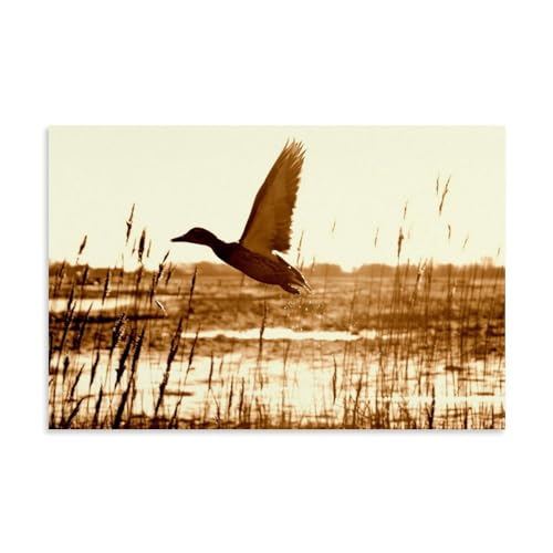 Cuadro decorativo de pato marrón volando en lienzo para pared de dormitorio y salón