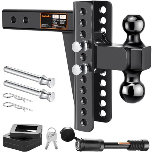 Adjustable Trailer Hitch -Drop Hitch-Tow Hitch Fits 2 inch Receiver-8inch Drop/Rise 2 & 2-5/16 Ball Hitches for Trucks 20 000 LBS GTW Trailer Hitches with Anti-Theft Pin Black