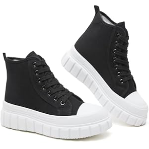 BENPAO Womens High Top Platform Sneakers White Platform Shoes for Women Black Canvas Fashion Sneakers Casual Tennis Shoes for Women