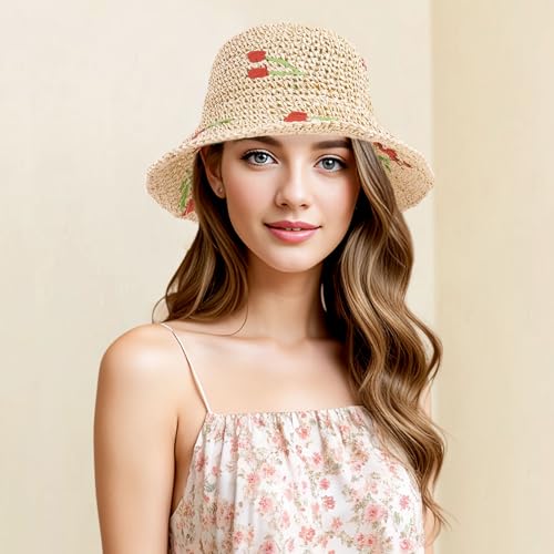 Sombrero tipo bucket de paja para mujer miniatura 3